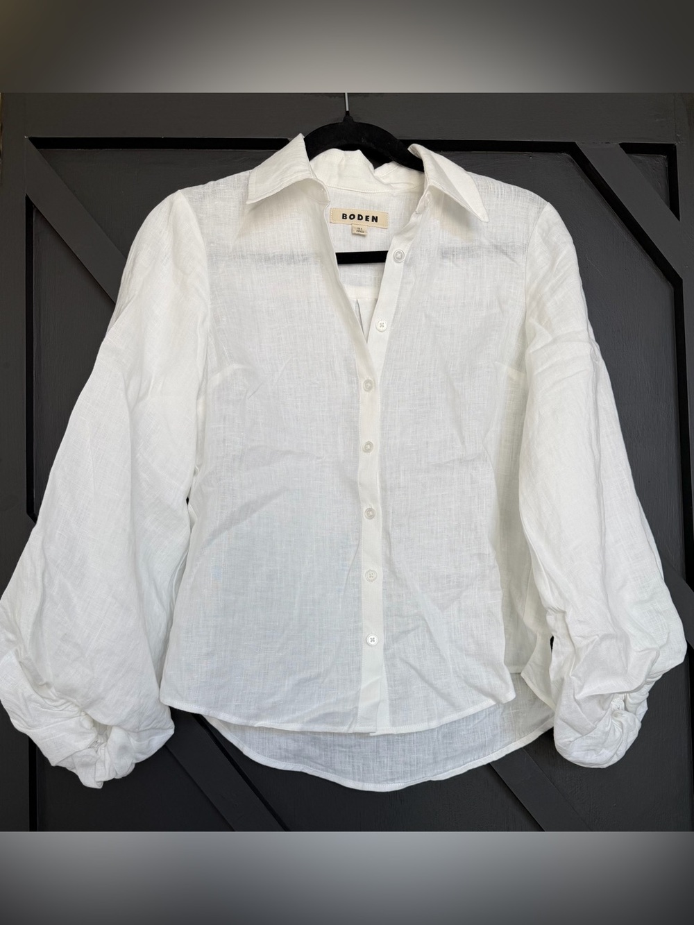 Boden Puff Sleeve Linen Shirt in White, Size 0 - Picture 5 of 9